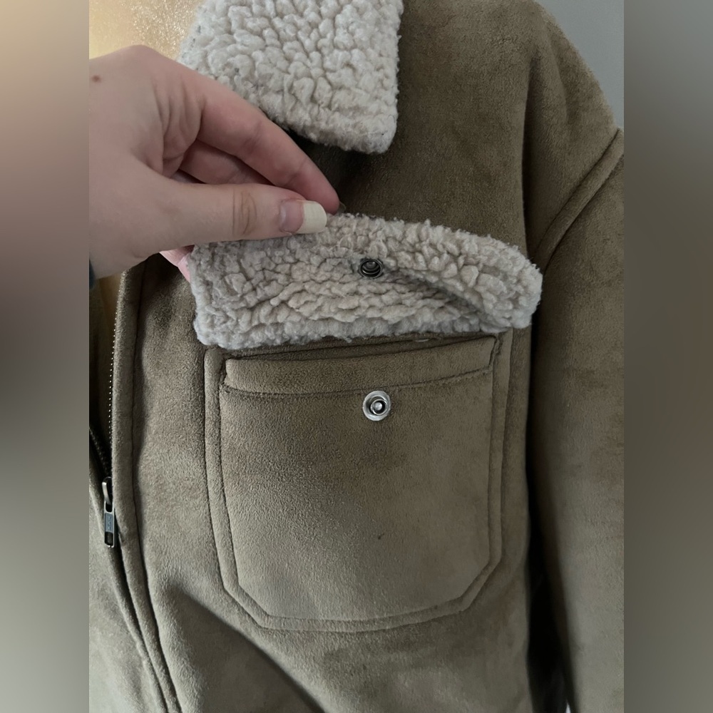 Covington Woman’s Tan Faux Suede Sherpa Lined Barn Style Jacket Size Medium - Picture 10 of 16